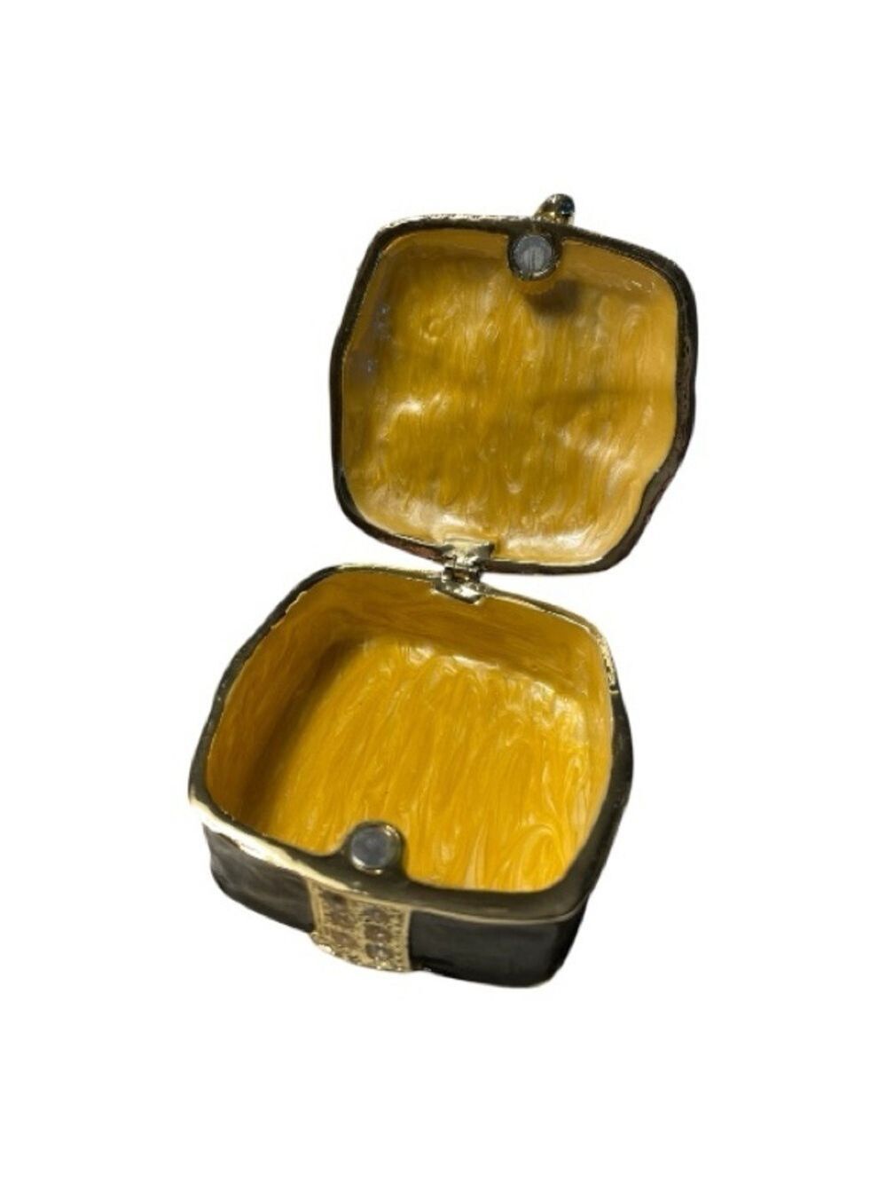 Gold and Black Bow Trinket Box, Black w/Gold Bow w/ Rhinestones Present - Picture 3 of 4